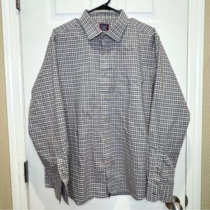 UNTUCKit Martin Ray Men's XL Long Sleeve Button Down Tan Blue Plaid Wrinkle Free